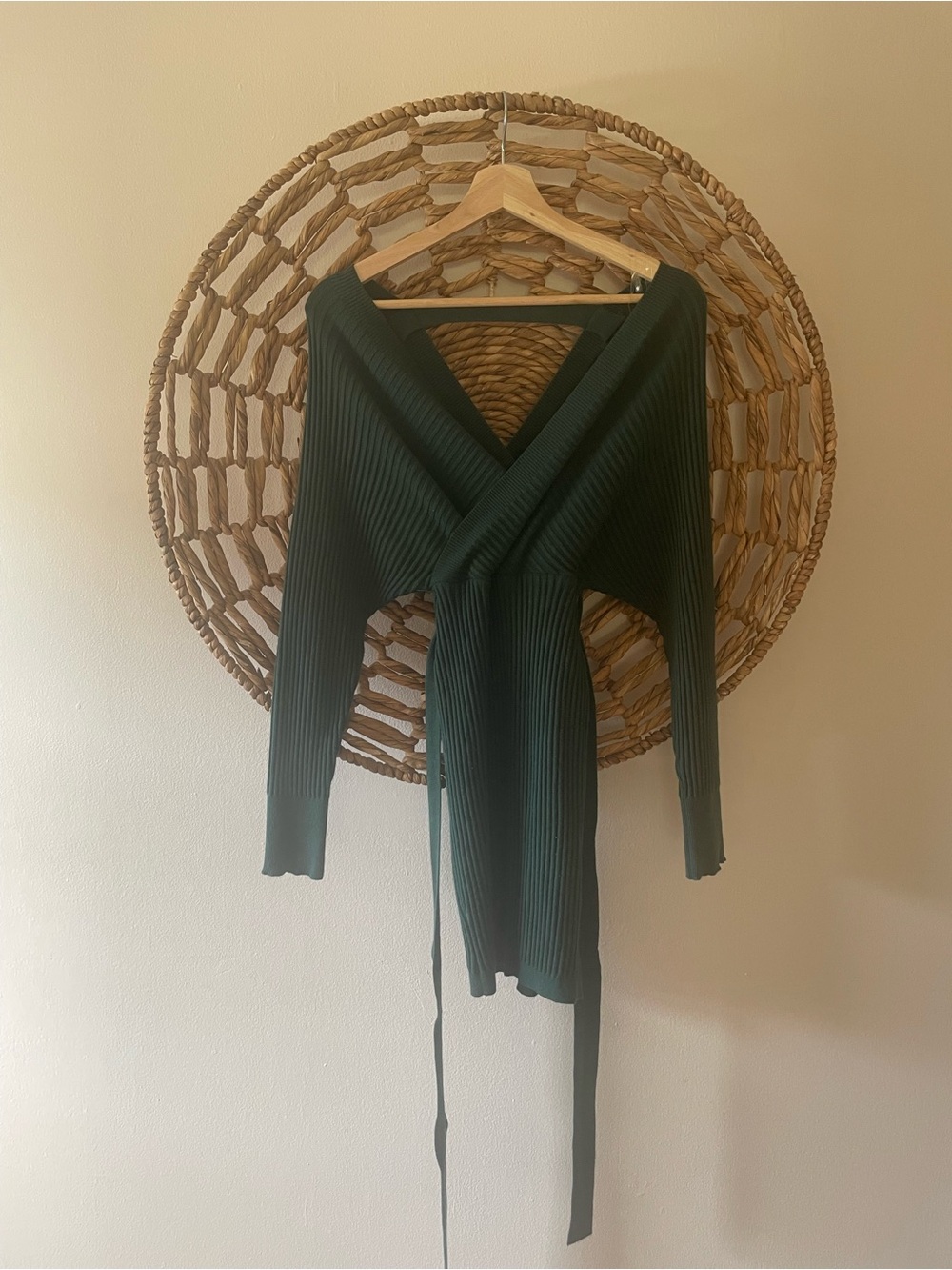 Windsor Forest Green Ribbed Wrap V-Neck Dress